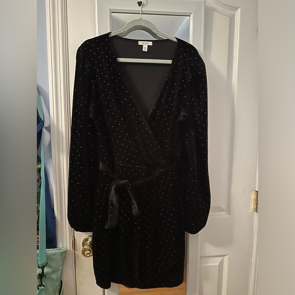 Nine West Black Polka Dot Long Sleeve Dress